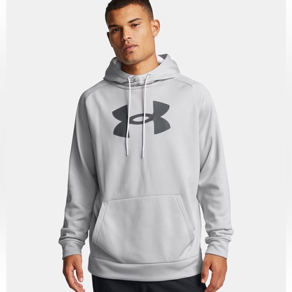 Under Armour Hoodie Sweatshirt Men's Size  2XL Big Logo Fleece Hoodie Halo Gray